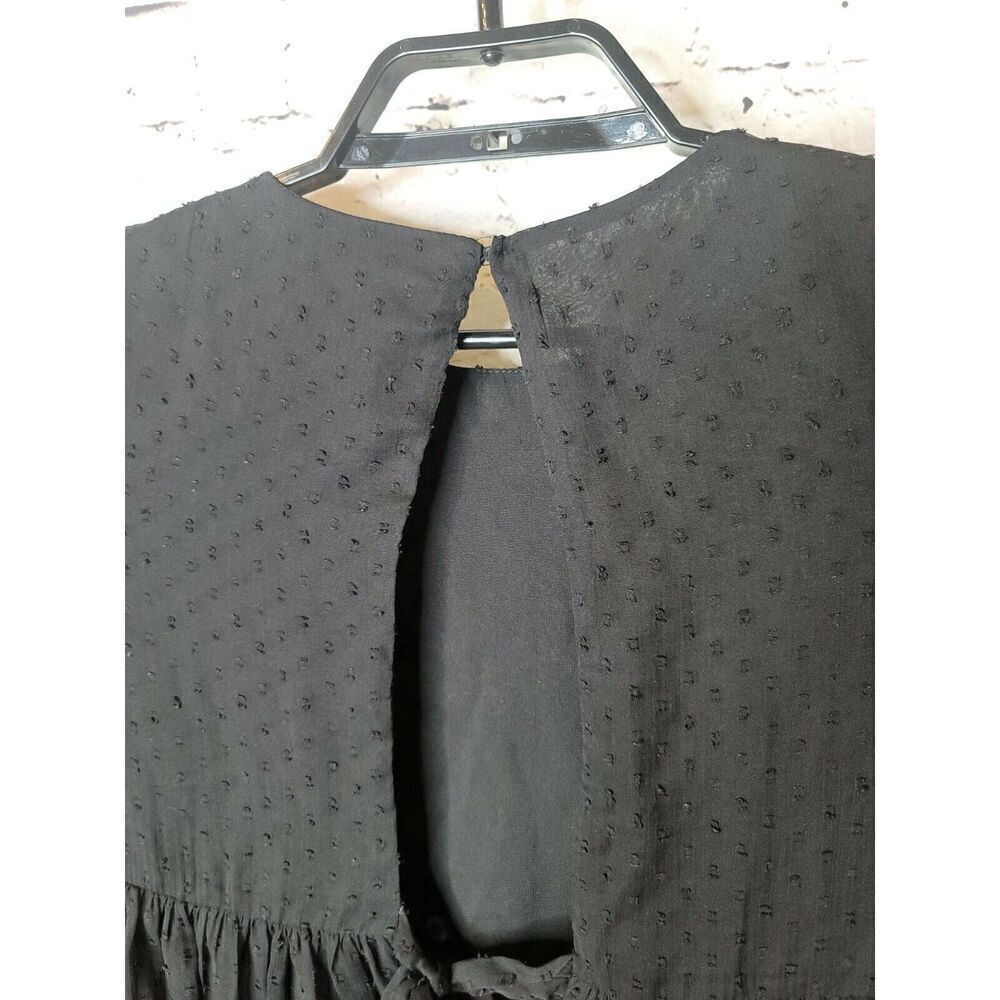 Zara Trafaluc Embroidered Babydoll Swiss Dot Women's Black Shirt Size Medium t33 - Picture 5 of 8